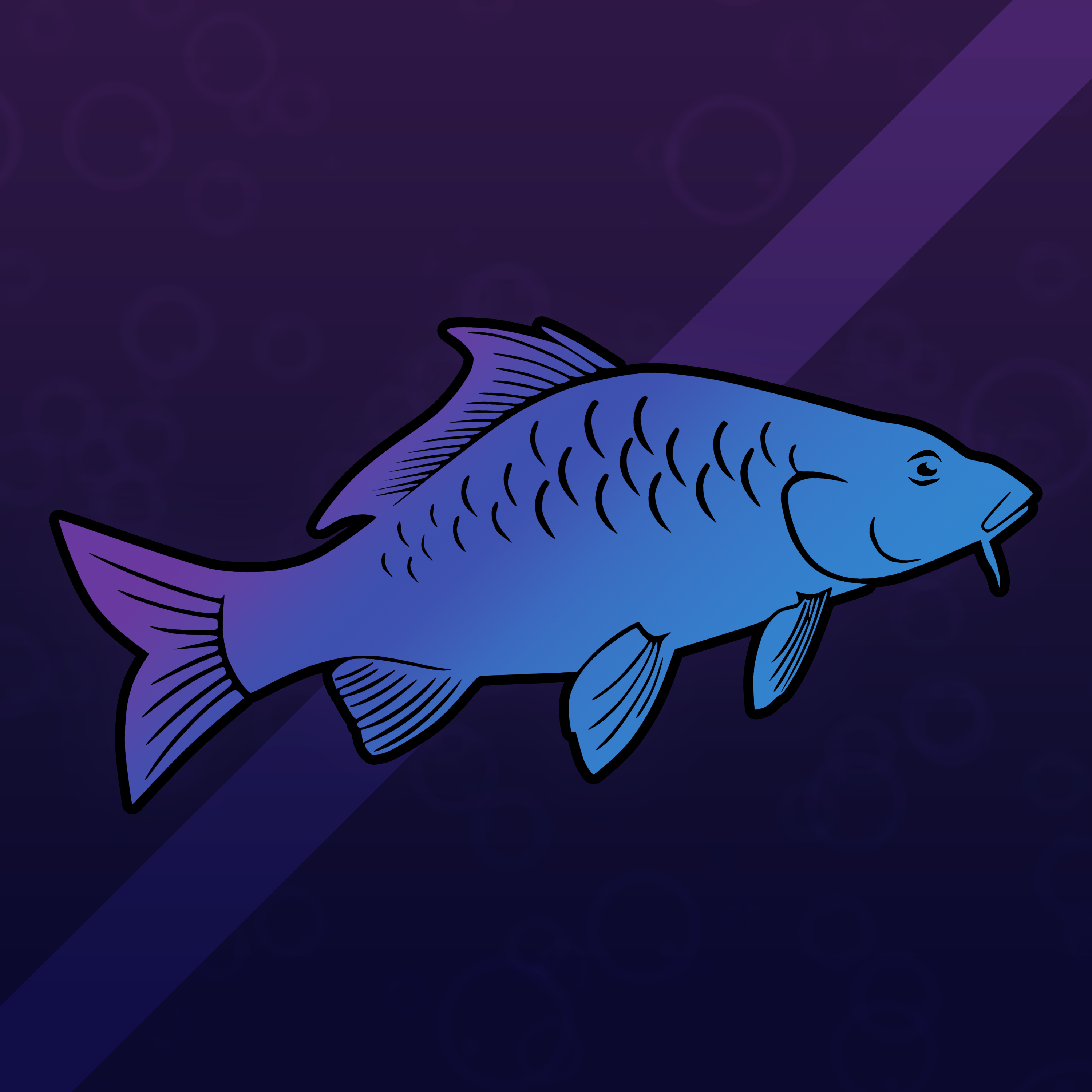 Une carpe bleue et violette flottant par desssus une diagonale